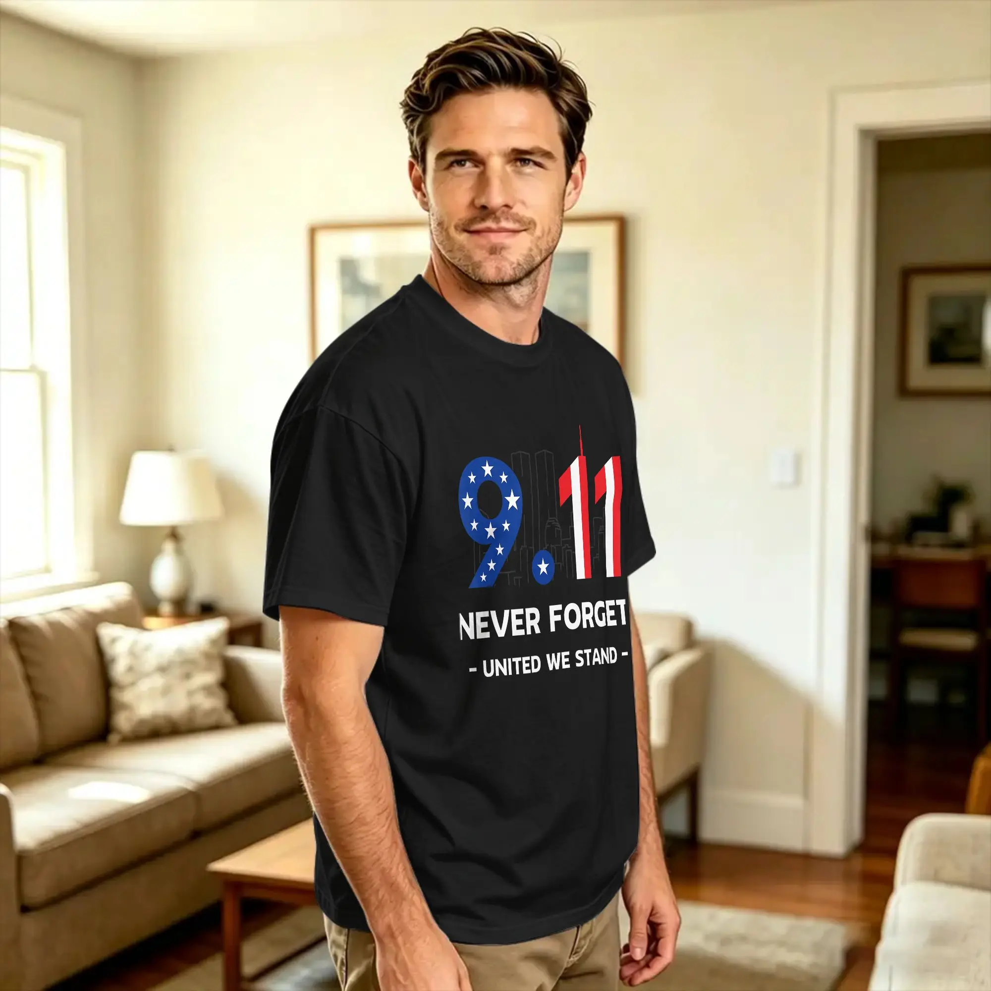 Never Forget September 11 2001 Memorial Day American Flag Cotton T-Shirt For Men Summer  Street Style T-Shirts Hippie Tee Shirt