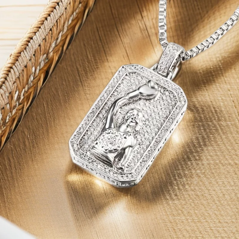 VANAXIN Square Portrait  Pendant Necklace for Men Hip-Hop Iced Out Punk Style Charm Fine Jewelry Gift   ﻿