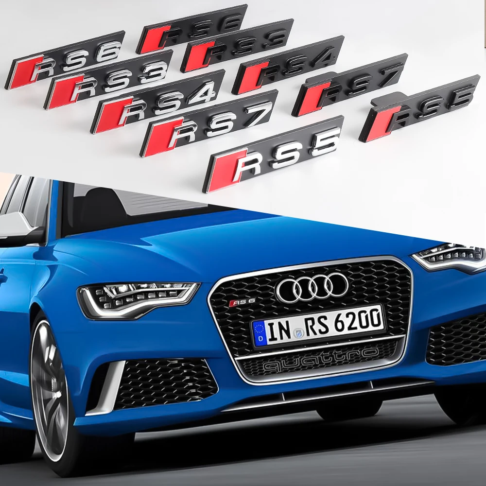 3D ABS RS3 RS4 RS5 RS6 RS7 RS8 Logo Car Hood Front Grille Emblem Decoration for Audi S3 S4 S5 S6 S7 S8 SQ3 SQ5 SQ7 SQ8 W12 V6 V8