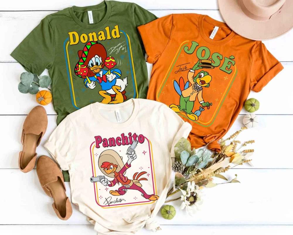 

Рубашки с комфортным воротником Three Knights, Donald Duck Jose Panchito Carioca Disneyland Family Travel, одинаковые рубашки для всей семьи Disney