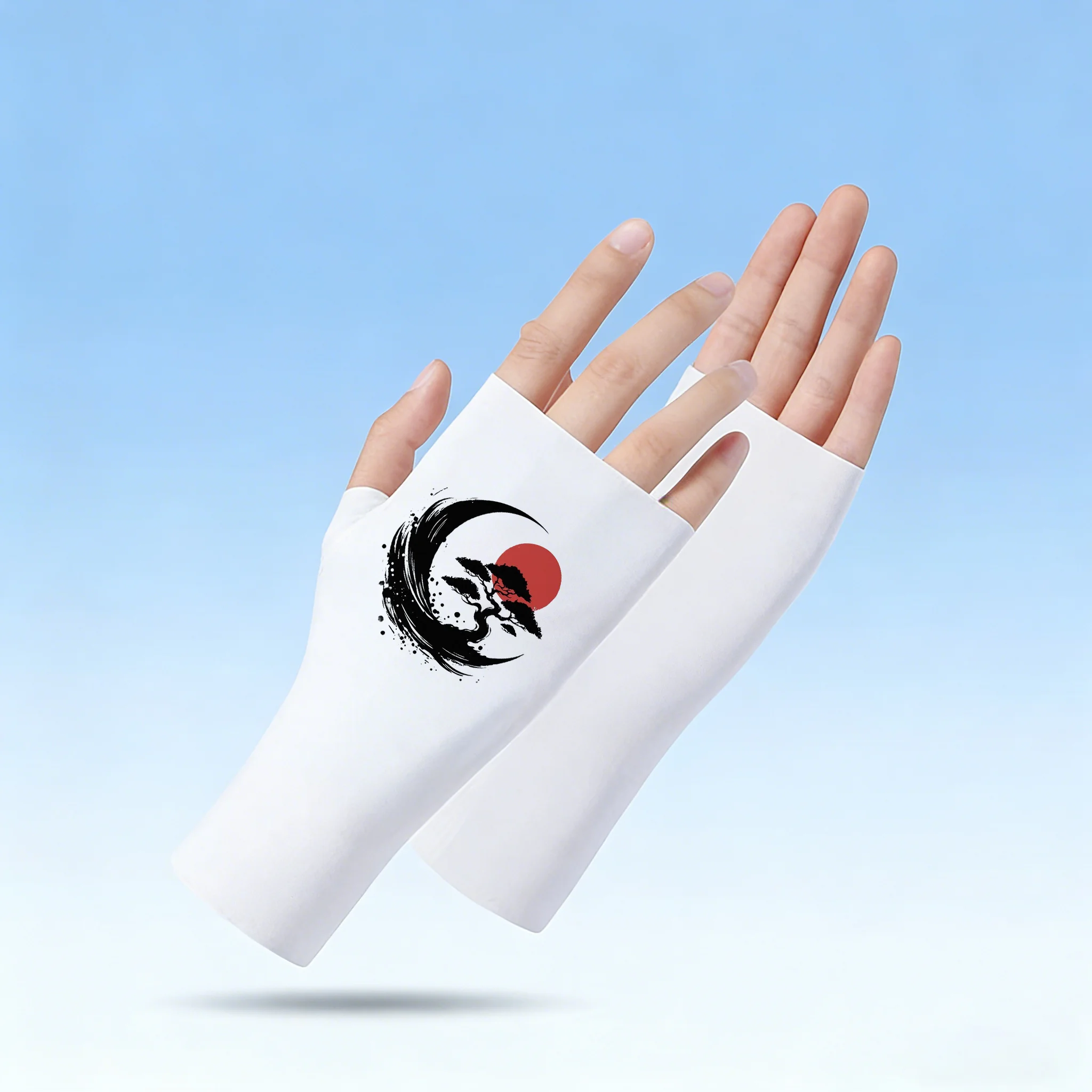 2026 Summer New Print 2 Pair Ice Silk Dew Half Finger Gloves Wear Matching Accessories Sports Sunscreen Niche Versatile Fashion