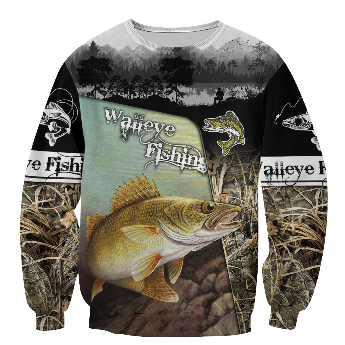 Walleye Fishing Camo 3D All Over Printed Men Deluxe Hoodie Clothes Unisex Sweatshirt Zip Pullover Casual Jacket Tracksuit