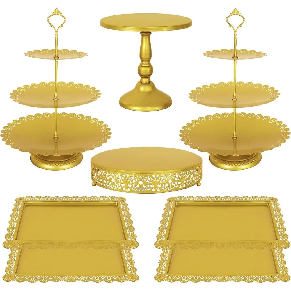 

Gold 3-Tier Cake Stand Set with 8 Pieces for Dessert Displays, Ideal for Parties and Celebrations