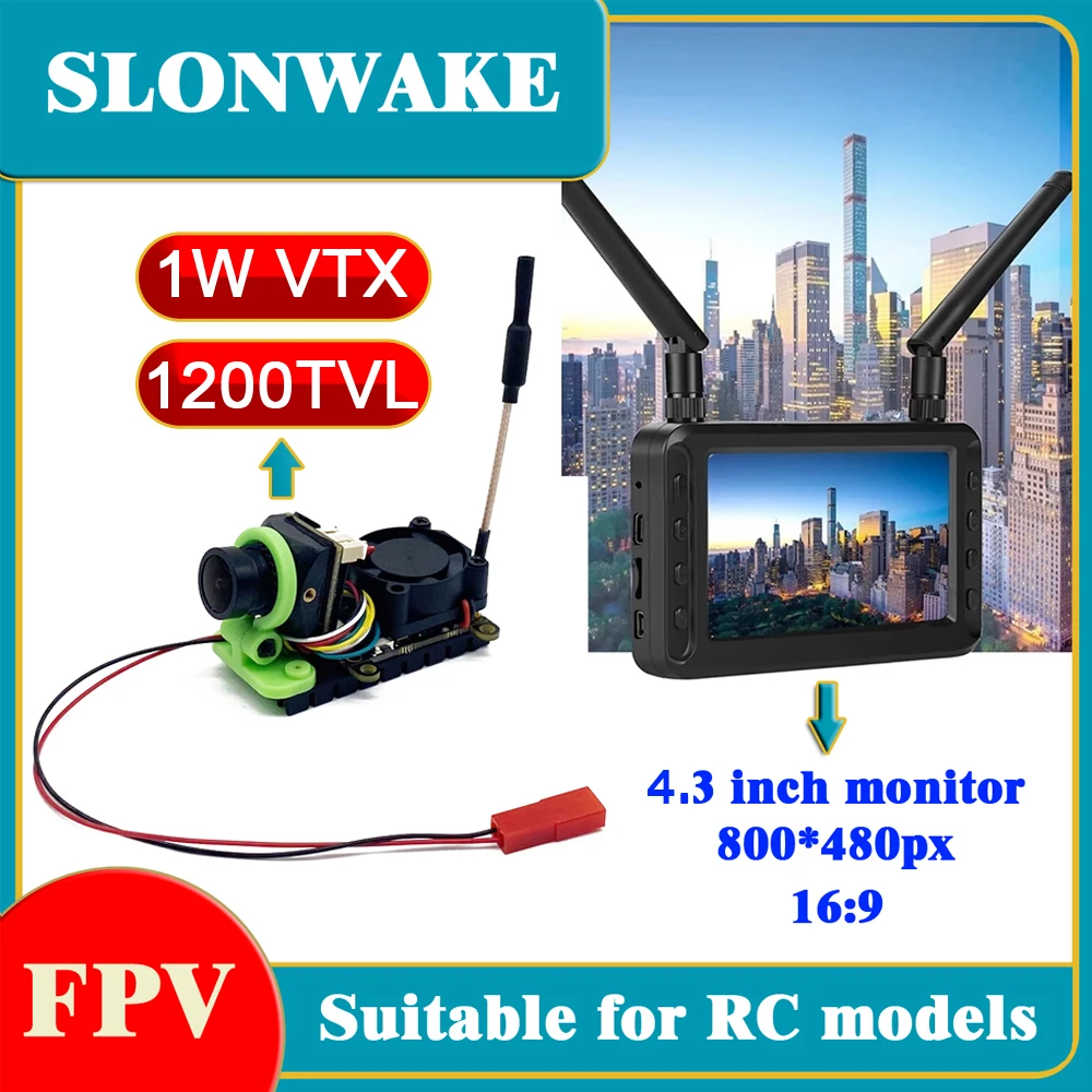 SLONWAKE 5.8G 1000mW adjustable VTX Launcher Transmitter and CMOS 1200TVL fpv Camera with 4.3 inch LCD Display Monitor have DVR