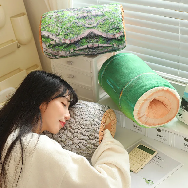 35x20 cm pianta ceppo di albero cuscino di peluche di bambù cuscino corto cilindrico con fori mani calde peluche invernale decorazione regalo