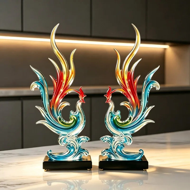 Luxury Abstract Art Phoenix Statuette Decoration Living Room Entrance Wine Cabinet Office Desktop Figurine Decorations Gifts