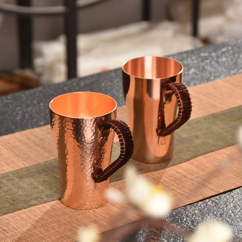 Antique Hammered Copper Tea Pot,Pure Handmade Thick Copper Cup,Large Enamel Water Mug, Solid Vintage Style Metal Drinking Vessel view 4