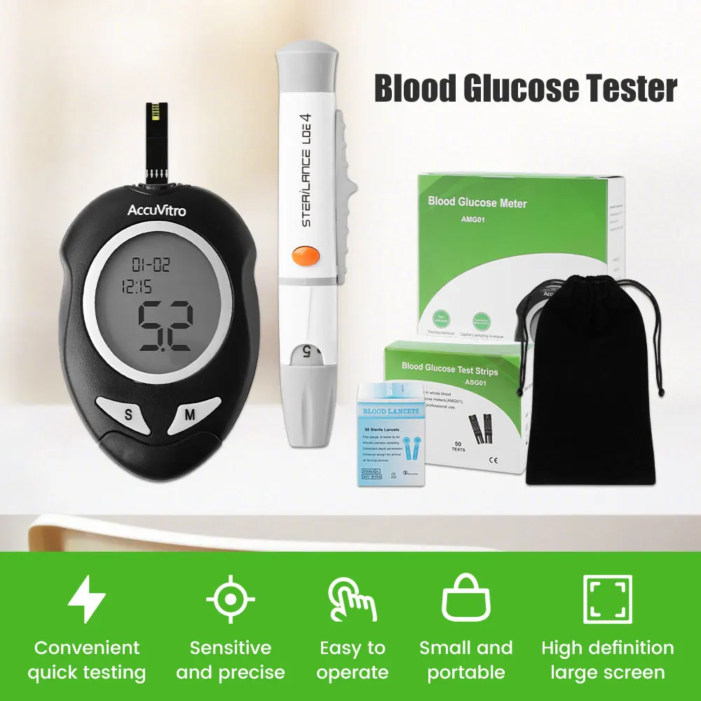 Medical Blood Glucose Meter with 150/100/50pcs Test Strips Lancets Glucometer Blood Sugar Monitor for Diabetes Tester Glucometer