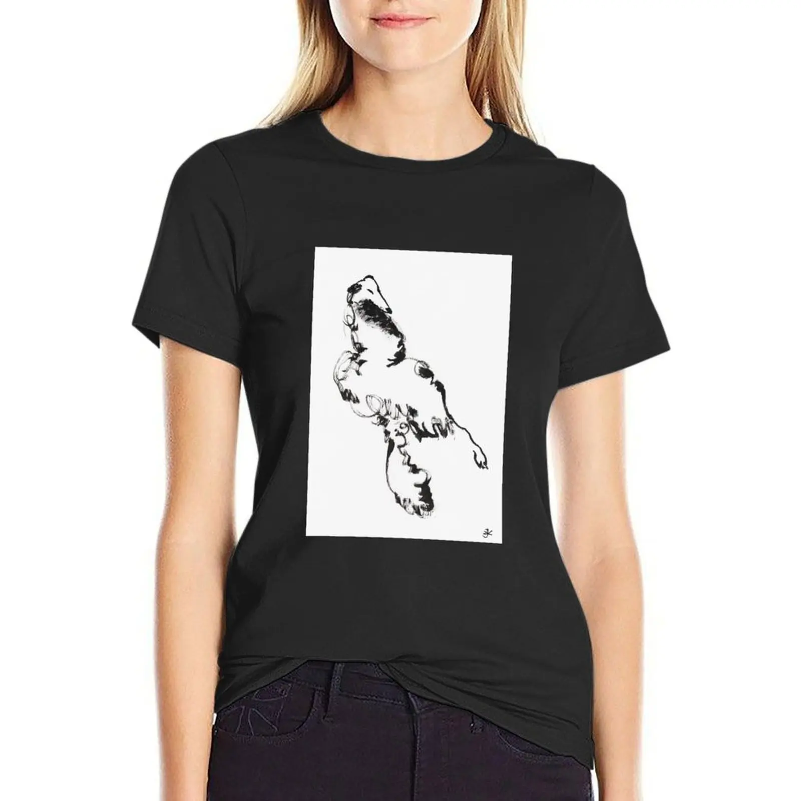 Borzoi Dog 3 Sitting Pose T-Shirt Female clothing sweat funny summer clothes Top Women