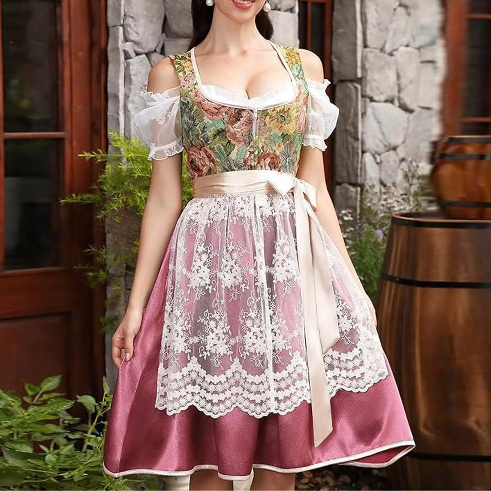 옥토버 페스트 Dirndl 원피스 할로윈 코스프레 카니발 파티 드레스, 숙녀 바바바리아 옥토버 페스트 코스튬 맥주 파티 원피스