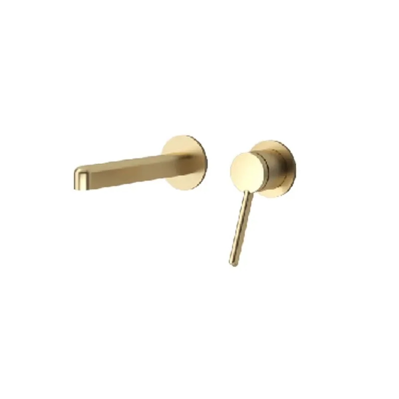 

Modern Single-Handle Bathroom Sink Faucet Wall-Mounted Brass Basin Tap Ceramic Valve Core Two-Hole Brushed Gold for Hotels