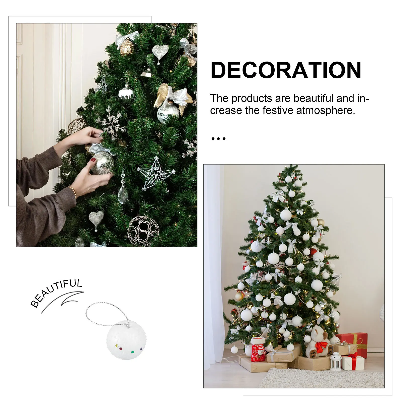 

36Pcs Christmas Snow Landscape Ball 4Cm White Decor Festive Snow Globe for Xmas Tree Elegant Holiday Decoration Accessory