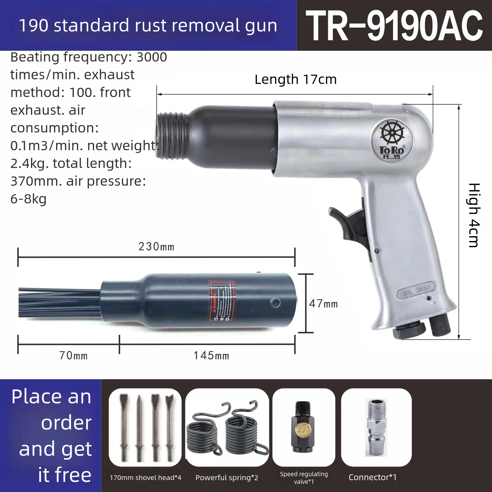 TR-9190AC Air Pneumatic Multi-Needle Scaler Tool Pistol Grip Rust Removal Slag Corrosion Remover Deburrs Professional Power Tool
