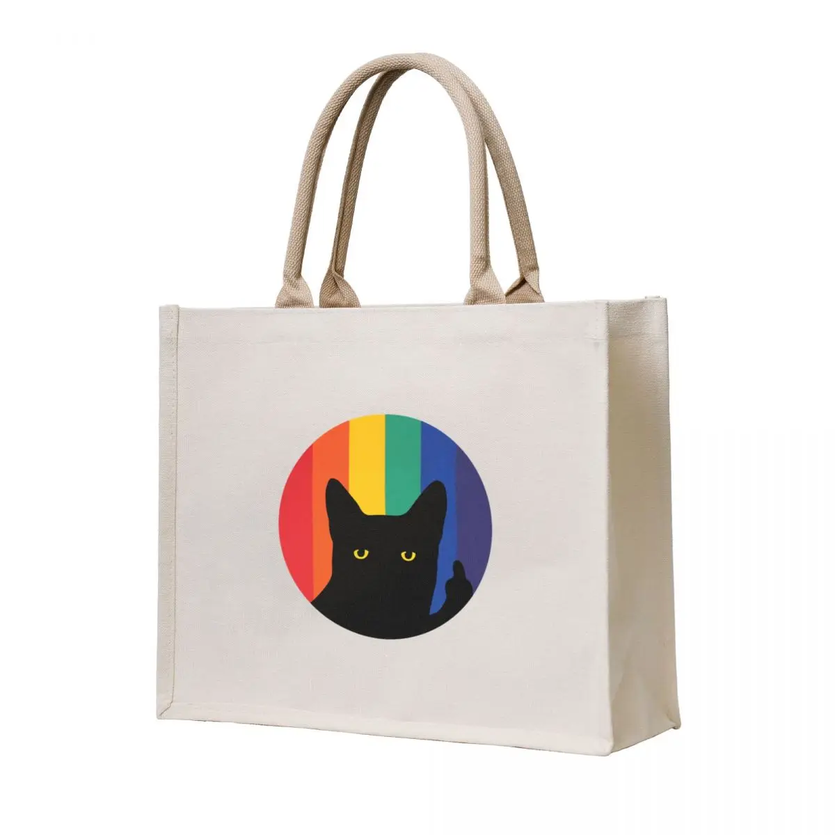 

Middle Finger Cat in Rainbow Circle Tote Bag large size bags sacs de shopping Eco bag tote bag woman