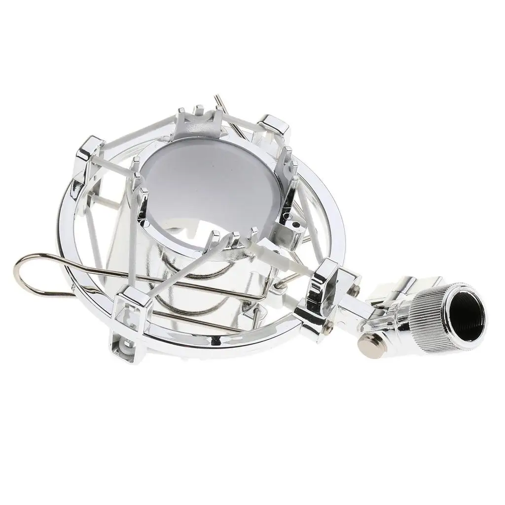 Silver Microphone Shock Mount Holder Anti-vibration Mic Parts Clamp Stand for Studio Recording and Streaming