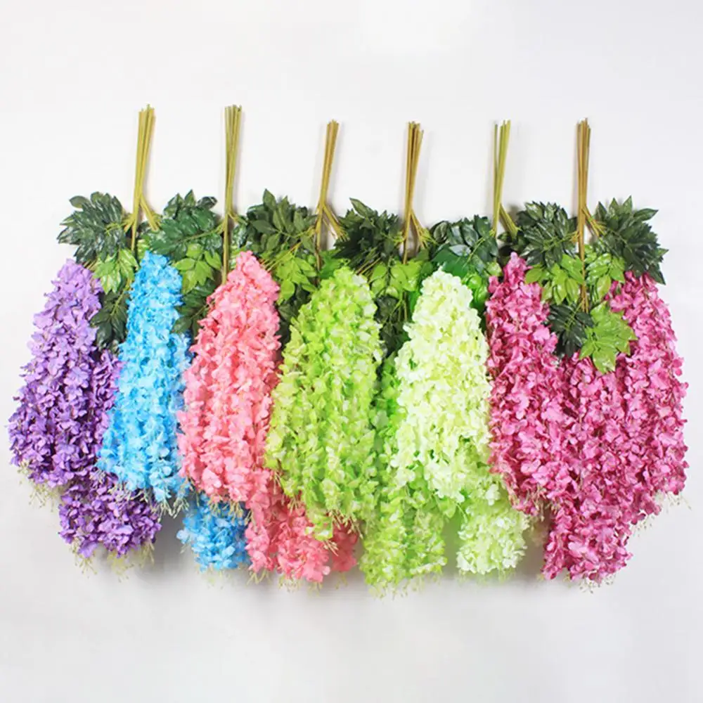 

110cm Artificial Wisteria Flowers Rattan Vine Hanging Garland Silk Wisteria Garland Home Party Wedding Decoration Plants