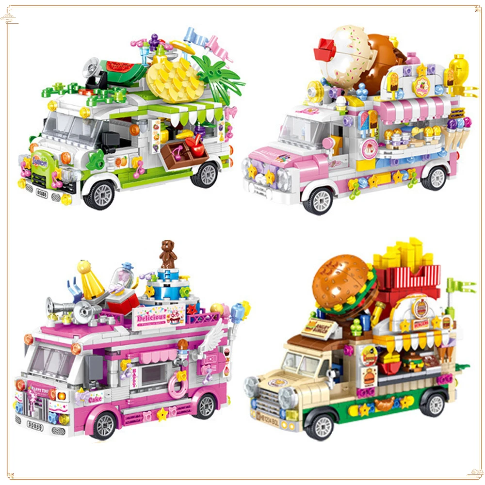 Mini Fruit Car Ice Cream Cake Hamburg Car Children's Puzzle Assembly Building Block Toy Birthday Gift in Stock Multiple Choices