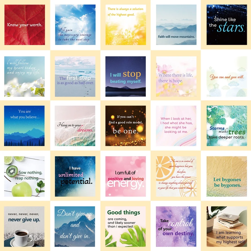 50개 아름다운 힐링 영감을 주는 유명인 인용문 그래피티 스티커 헬멧 핸드 어카운트용 블링블링 스티커 스토어