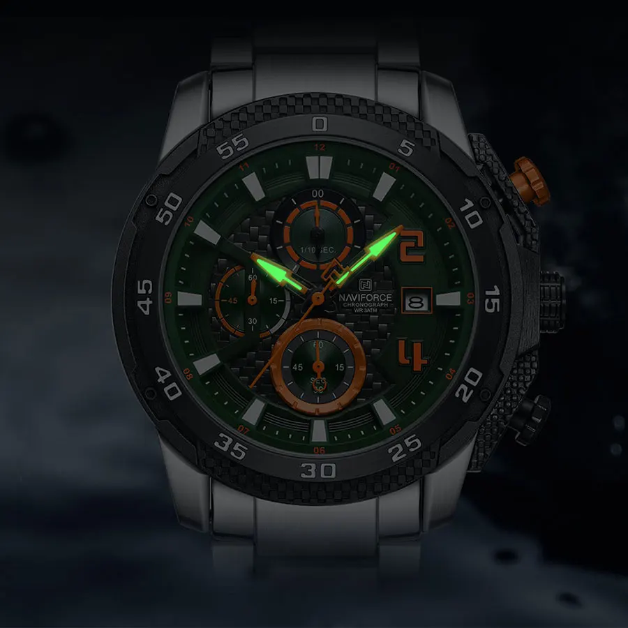 ساعات يد رجالية جديدة غير رسمية مقاومة للماء من NAVIFORCE بمينا مضيء مع ساعة كرونوغراف وساعات من الفولاذ المقاوم للصدأ #5
