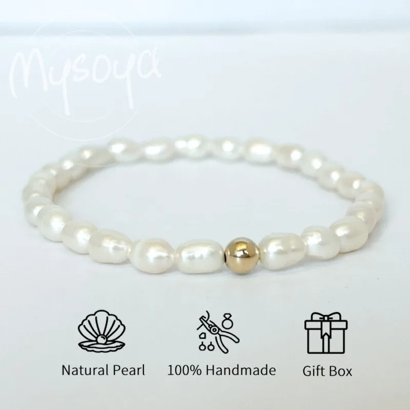 

MYSOYA White Baroque Freshwater Pearl Bracelet 6-7mm With Gift Box For Her/Him Birthday/Wedding/Christmas/New Year Gift
