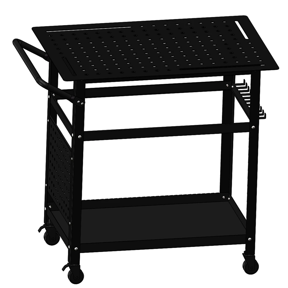 36 X24 Inch Steel Welding Workbench With Wheels Portable Workbench With Double Storage Board 161 5/8 Inch Fixing Holes 11 Hooks