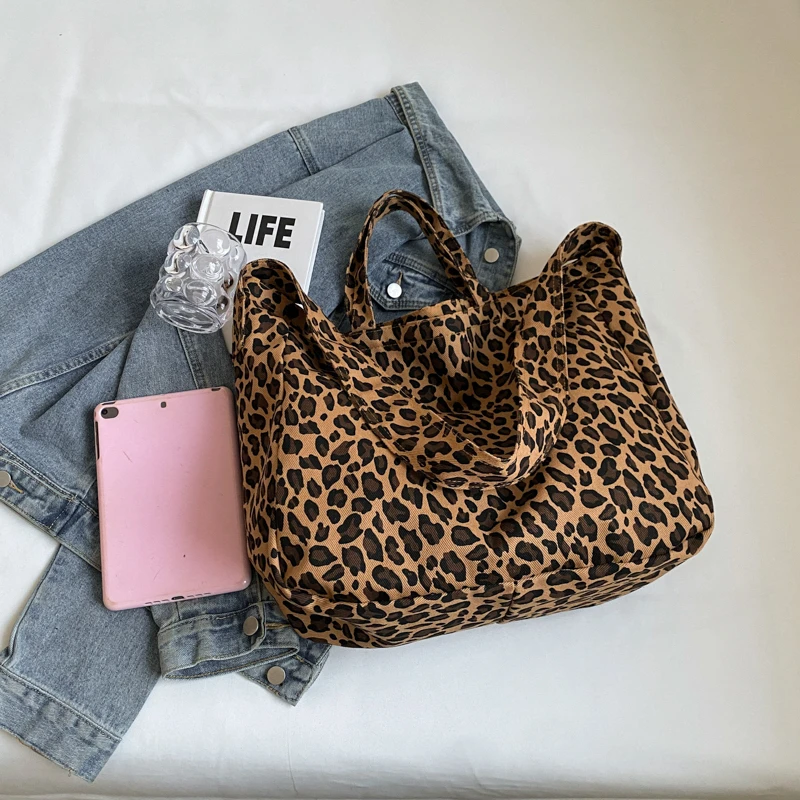 Nylon Leopard Casual Tote Zipper miękki wszechstronny 2024 modne torby damskie dojazdy proste torby na ramię o dużej pojemności Bolsa