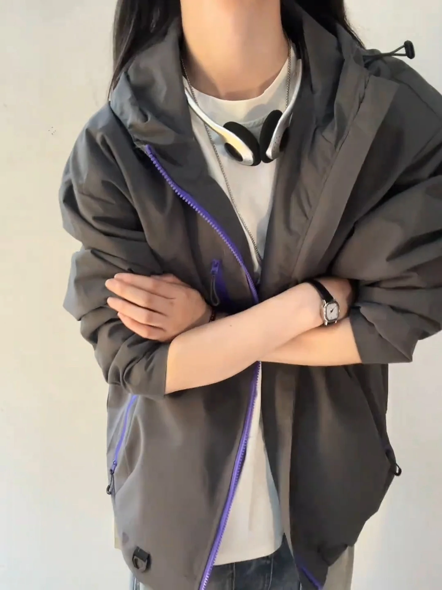 

Men's Outdoor Climbing Jaet Hooded ell Coat Anti- Wind Waterproof Stand Fit Zipper Closure Polyester Fiber Long Sve