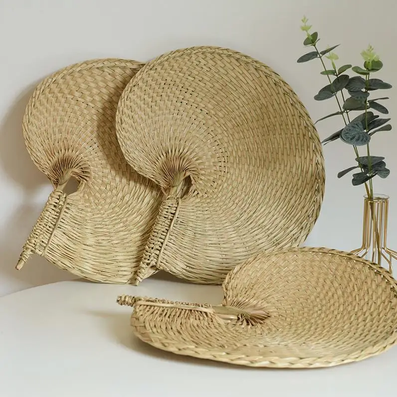 50pcs Chinese Style Handmade Fan Natural Hand Weaving Palm Leaf Fan Home Decor Vintage Summer Cool Fan 40*36cm ni67