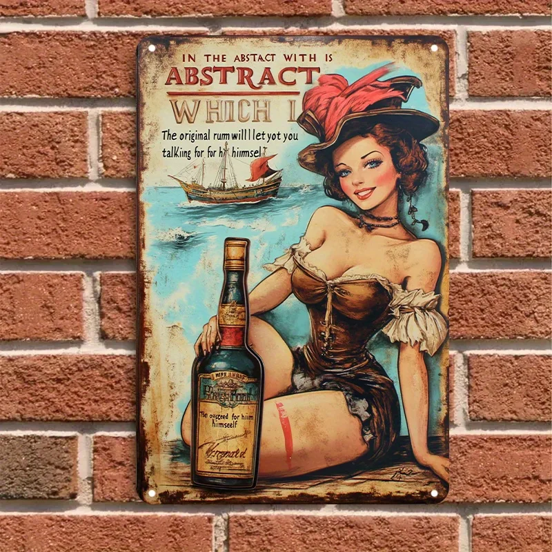 1-Pack Vintage nautical rum sign - Sailor Jerry Pirate Lady with Bottle Antique Tropical Bar Decor Heavy-Duty Iron Metal Pos