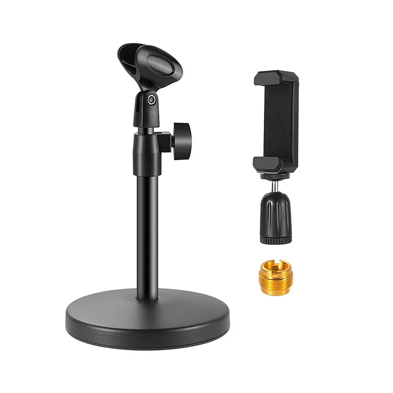 RISE-Desktop Microphone Holder,With Microphone Clip,Mobile Phone Holder,5/8Inch Male To 3/8Inch Female Metal Adapter