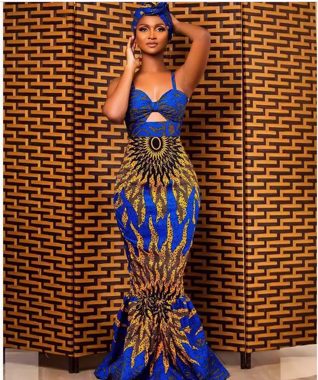 

African fashion digital printed fishtail women's dress