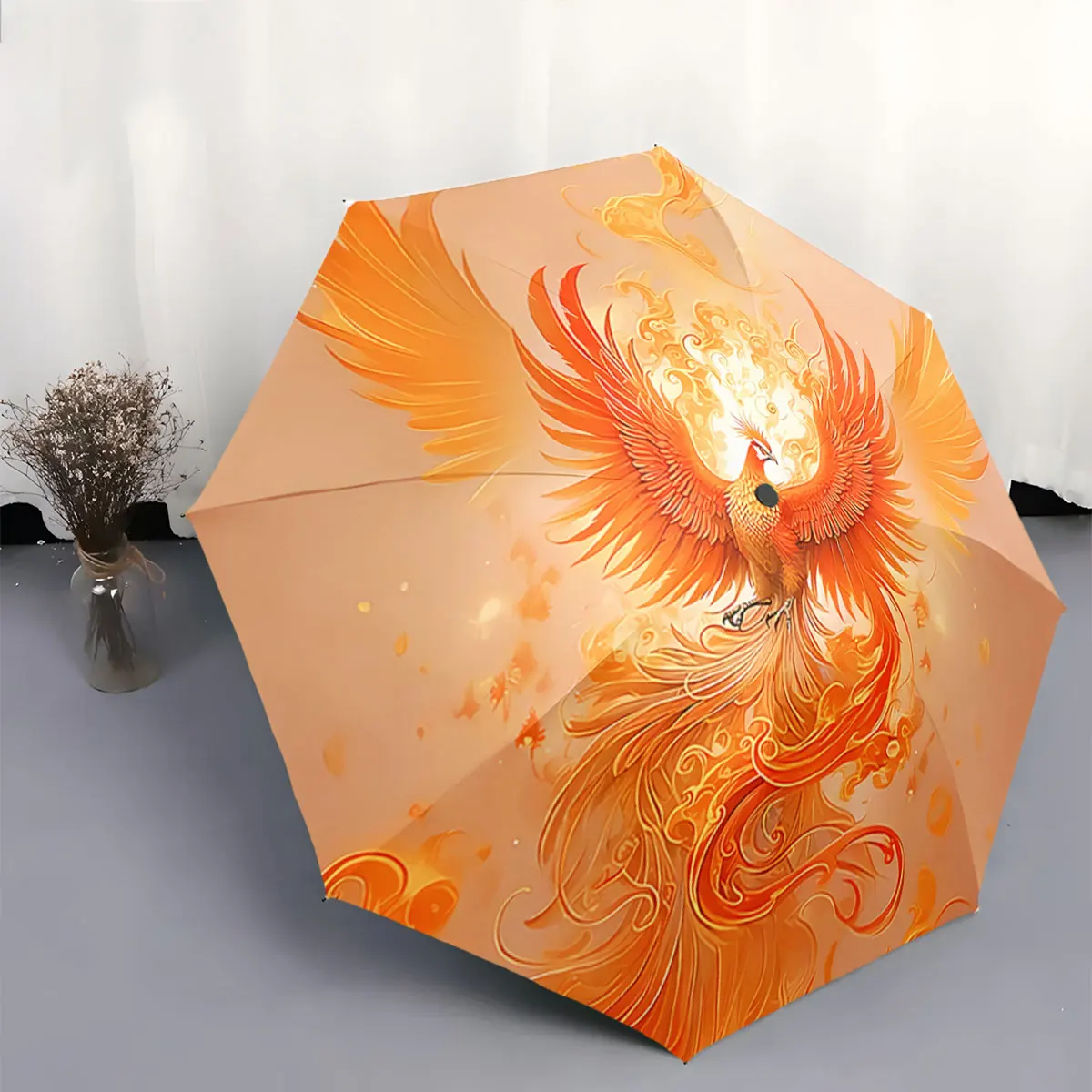 Fiery Orange Phoenix Design Folding Lightweight Umbrella portable waterproof sun rain umbrella for outdoor travel beach