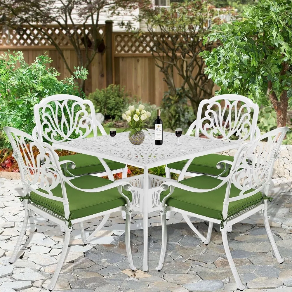 

5-Piece Outdoor Patio Dining Set, All-Weather Cast Aluminum Patio Furniture Set for Backyard Garden Deck with 4 Chairs, 4 Cushio