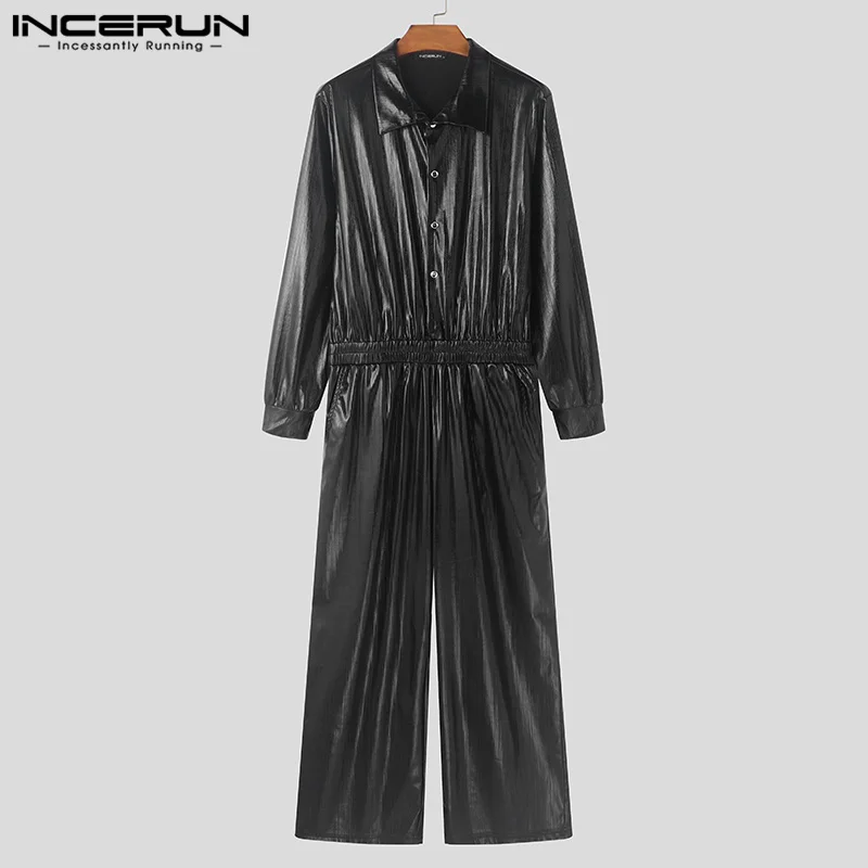 INCERUN American Style Fashion Jumpsuit Men's Clubwear Hot Sale Sparkling Fabric Jumpsuits Casual Streetwear Personality Rompers