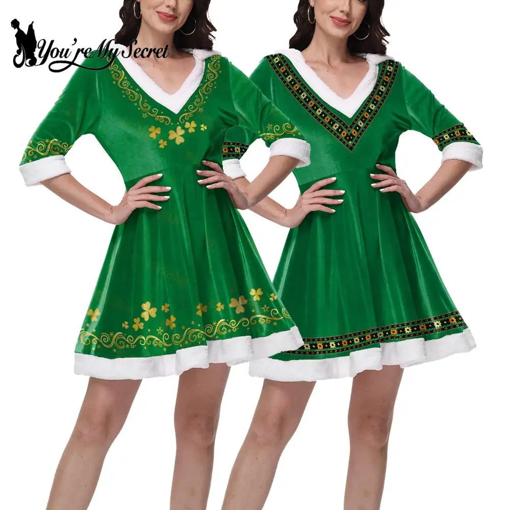 

[You're My Secret] Green Dress Hooded Women Dress St. Patrick's Day Carnival Parade Cosplay Costume Elf Outfit Performance Robe