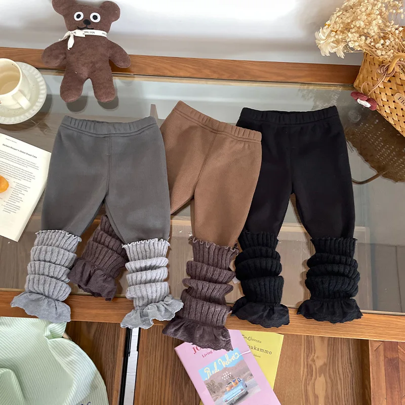 

Kids Baby Girls Leggings Knit Solid Plus Toddler Girls Fleece Tights New Winter Versatile Elastic Waist Infant Girls Leggings