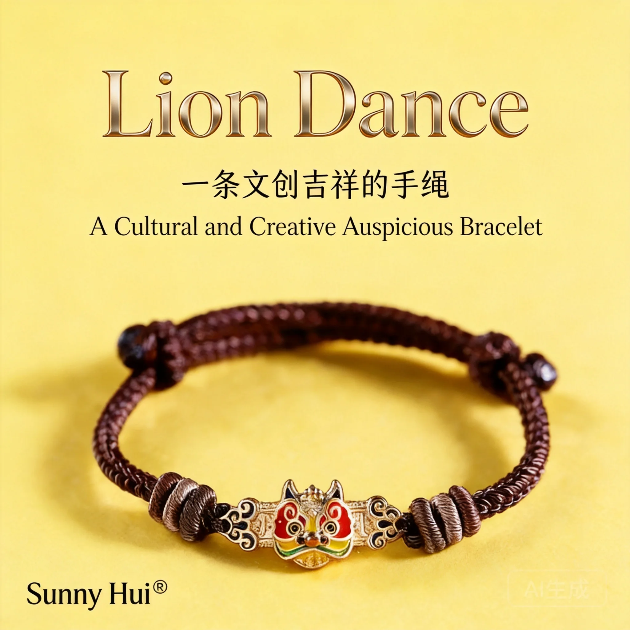 Chinese Style Handmade Braided Lucky Bracelet Enamel Awakening Lion Gold Plated Adjustable Rope Fortune Blessing Jewelry For Wom