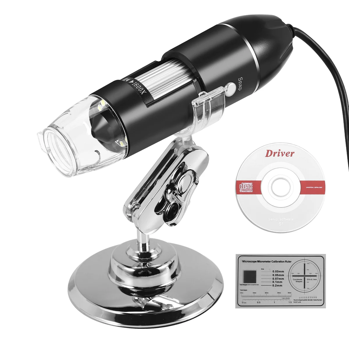 3 in 1 USB Digital Microscope, Endoscopic Camera, Adjustable Magnification with PC Bracket, 1600X