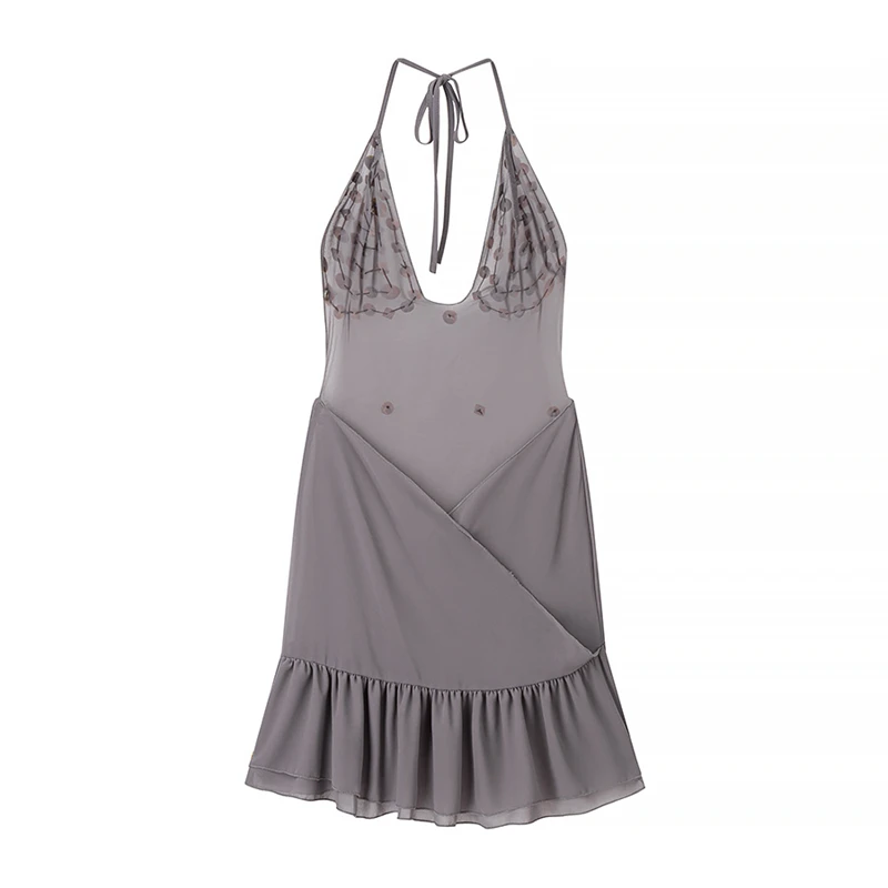 Keyanketian verão novas conchas femininas decoração halter mini vestido beachwear férias vento fino em camadas babados vestidos sem costas