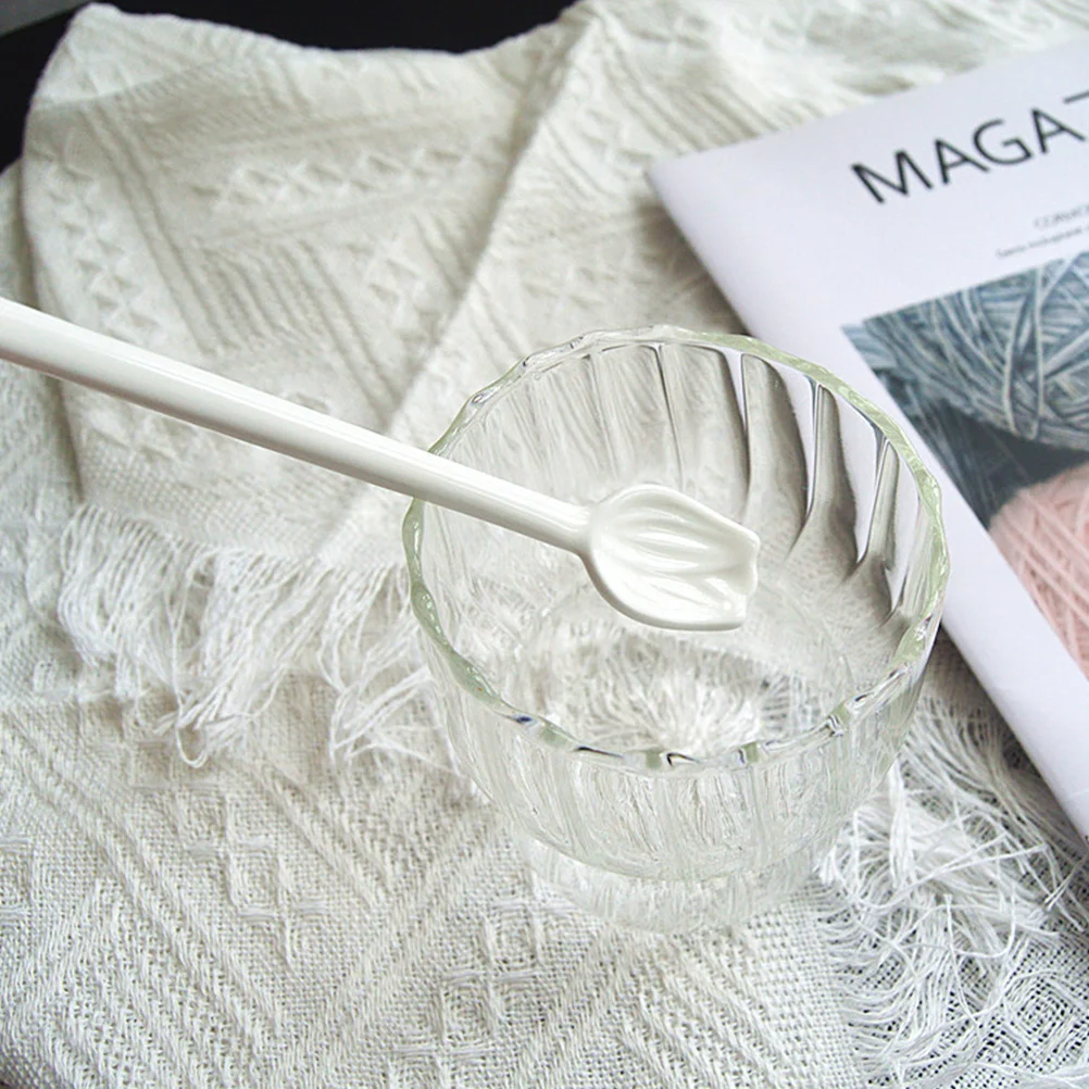 

2Pcs Ceramic Coffee Spoon Tulip Flower Shape Multi-Use Soup Dessert Spoon for Home Restaurant Stirring Tea Porridge