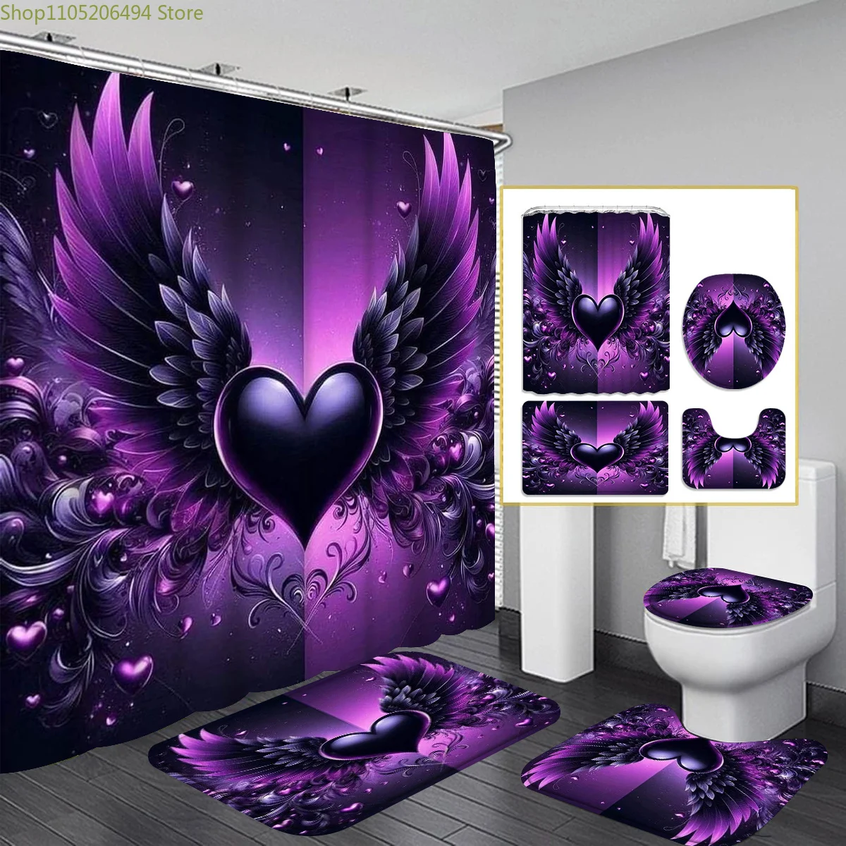 

1pc/4pcs Purple Butterfly Love Heart, Multicolor Background Pattern Shower Curtain, Modern Personalized Bathroom Decoration, F