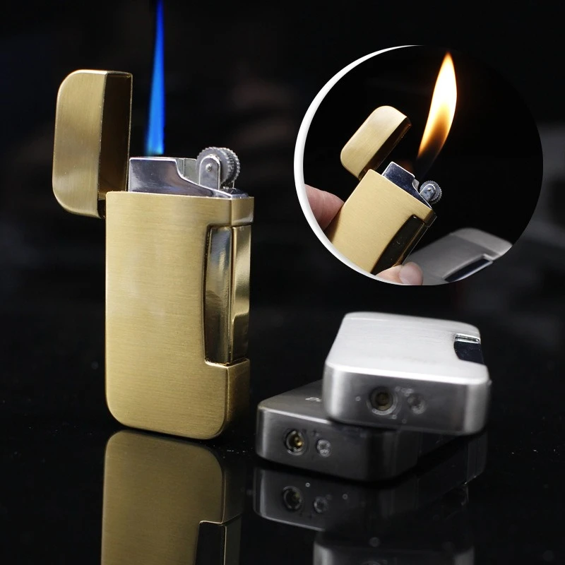 

2025 New Personalized Creative Metal Grinding Wheel Lighter Direct Windproof Blue Flame Dual-fire Dual-purpose Cigarette Lighter