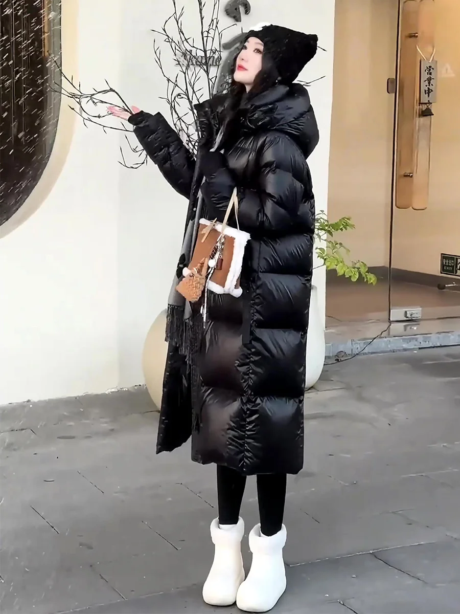 Invierno Thiened largo por encima de la rodilla blanco Du down Jaet mujer coreano Sle Ultra-resistente abrigo cálido con sombrero