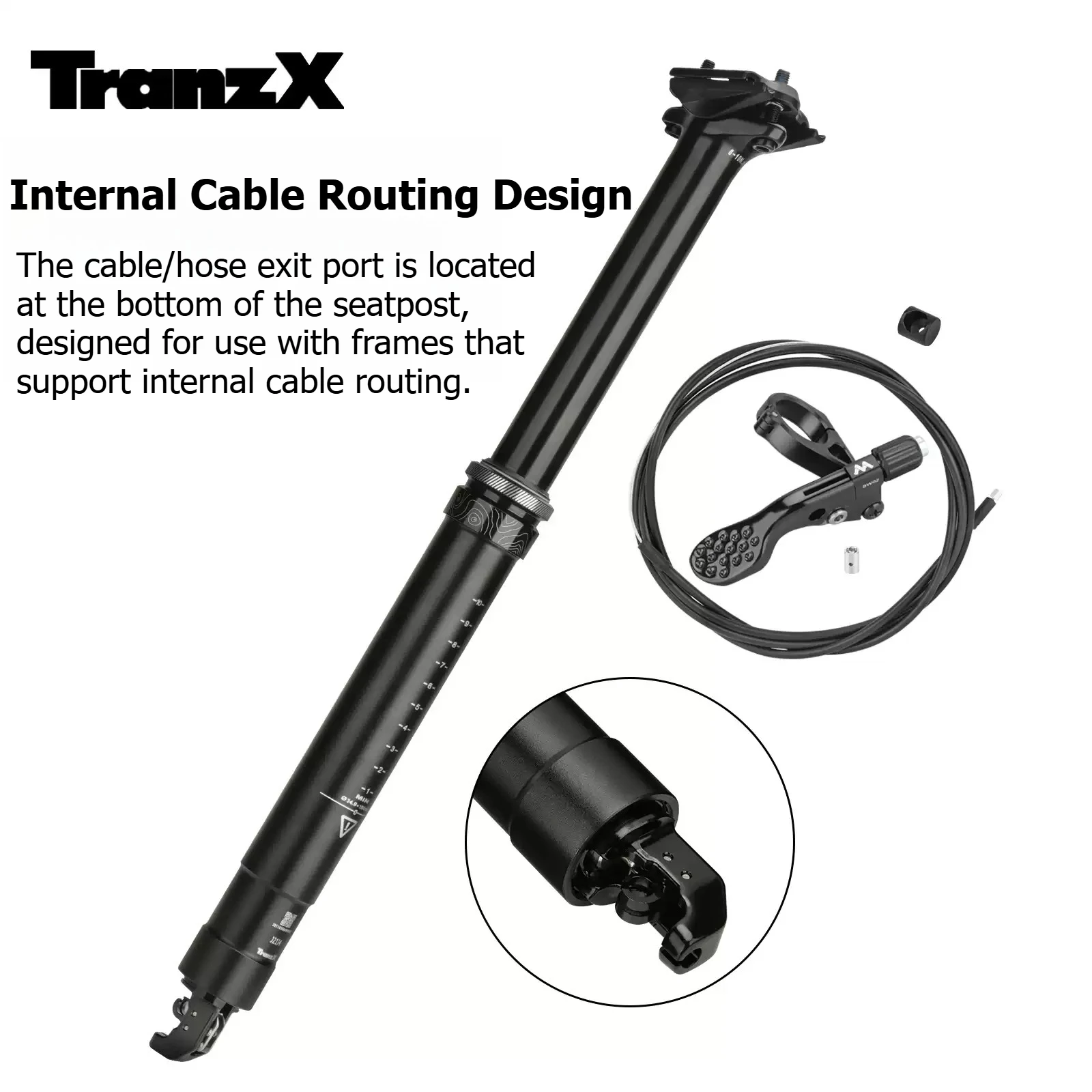 TranzX JiuDing Poste de Selim Retrátil para Bicicleta de Montanha com Roteamento Interno de Cabos, 30.9mm