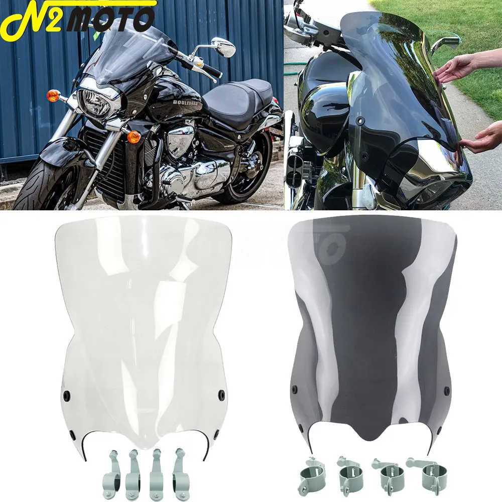 

Iridium Clear Smoke Motorcycle Windshield Deflectors w/ Bracket Clamps Windscreen For Suzuki Boulevard M109R M50 M90 2006-2016