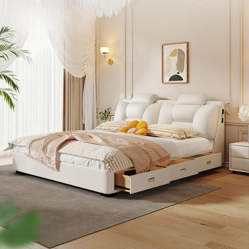 

Nordic King Size Double Bed Mattress Storage White Comferter Bed Loft Modern Cama Matrimonial Bedroom Furniture Luxury