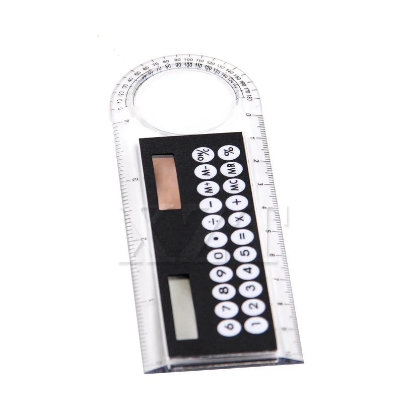 Hoge Kwaliteit 1Pcs Solar Mini Rekenmachine Vergrootglas Multifunctionele 10Cm Ultra-Dunne Transparante Liniaal Calculadora Kantoorbenodigdheden