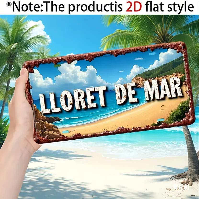 2D Flat, [2D Flat] 2D Plane - Only for Decoration. Spanish Serradela Mar Beach Sea View Retro Distressed Metal Outdoor Decora