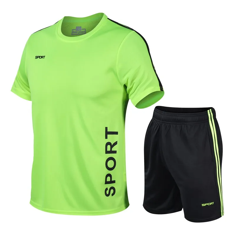 Men\'s summer sportswear, short sleeved T-shirts+shorts, loose football, basketball training and fitness clothing