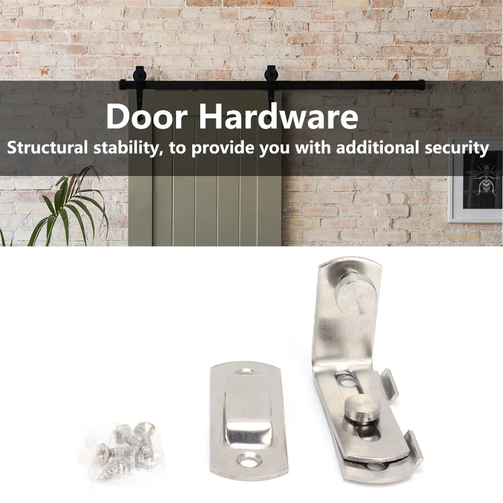 Durable 90 Degree Barn Door Latch Stainless Steel Silver Sliding Door Lock Gate Latch Lock Bathroom